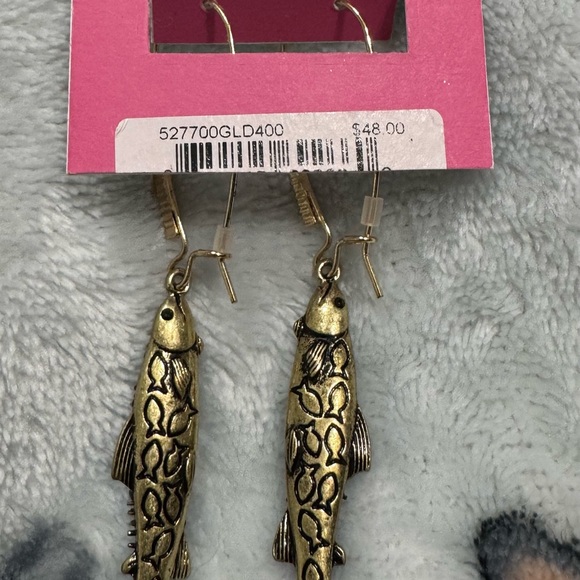 Betsey Johnson Gold-Blue Crystal Fish Earrings - Picture 3 of 3